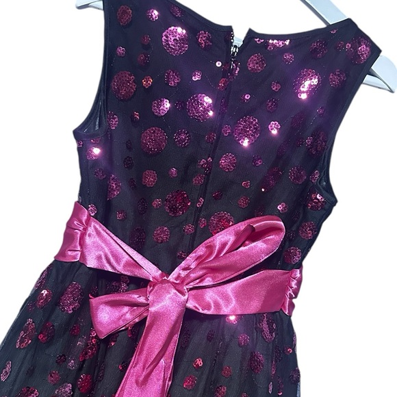 Elegant Girls Party Dress Size 12 Black Pouffy Dress W/Pink Sequin’s and Sash - Picture 13 of 16